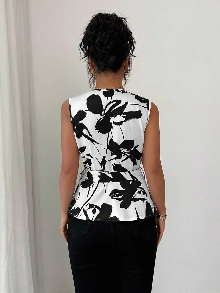 Blusa sin mangas con estampado floral elegante - Imagen 3