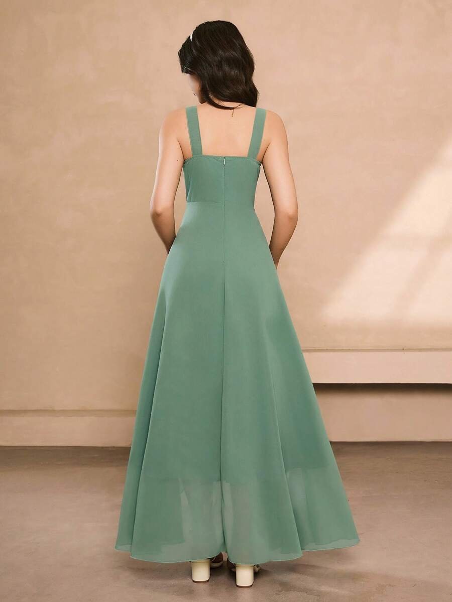 vestido midi sin espalda con tirantes de gasa y abertura - Imagen 3