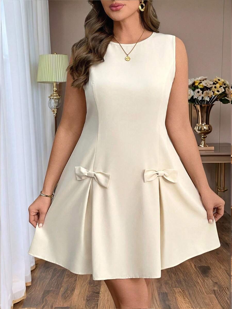 Vestido corto elegante y casual unicolor, cuello redondo, sin mangas - Imagen 2