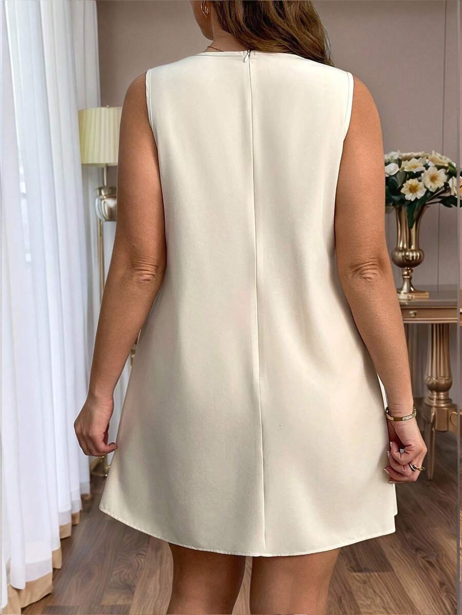 Vestido corto elegante y casual unicolor, cuello redondo, sin mangas - Imagen 3