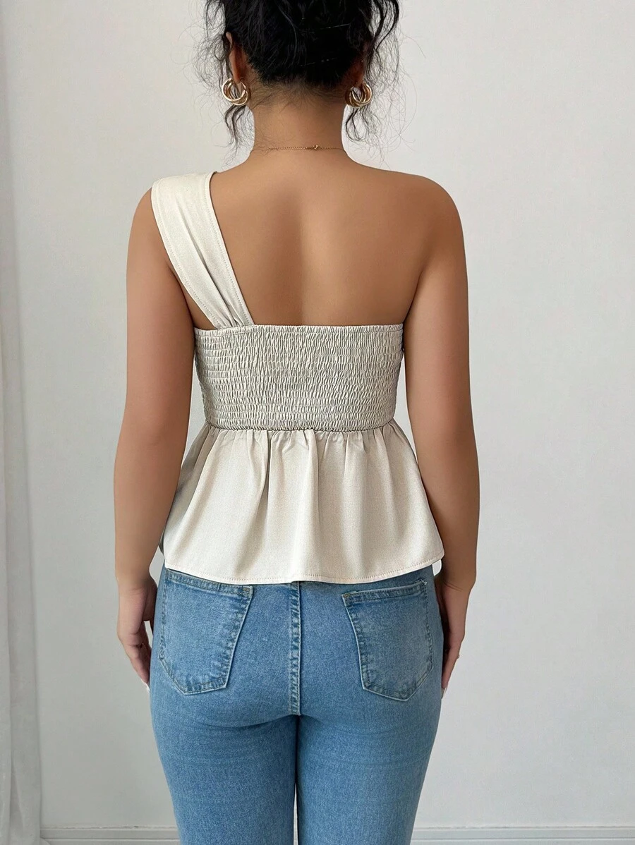 Blusa elegante con pliegues, de un solo hombro y asimétrica - Imagen 3