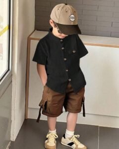 Camisa de manga corta con botones de unicolor simple