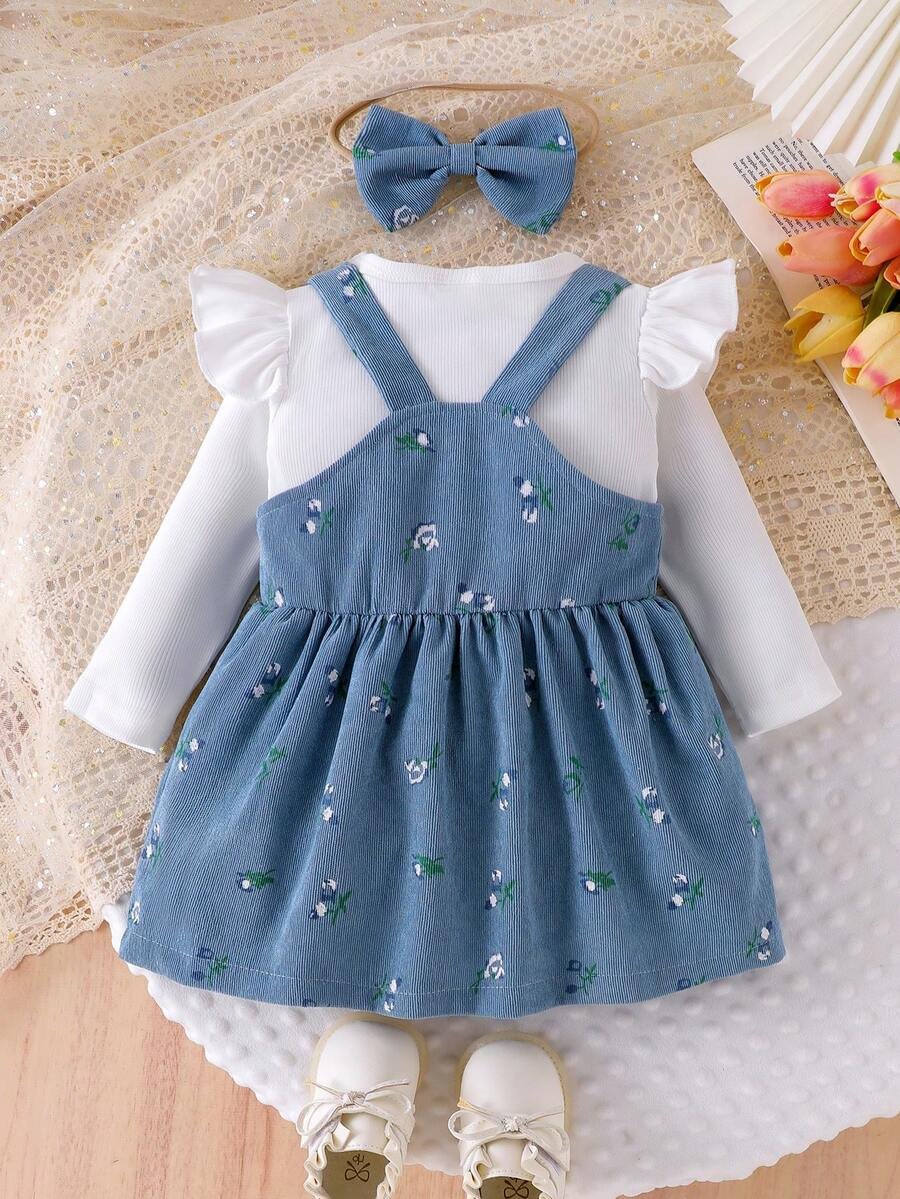 Camiseta de manga larga y vestido sin mangas con estampado floral - Imagen 3