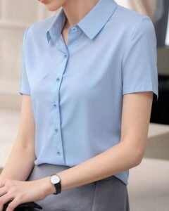 Blusa de mujer de unicolor, de manga corta, estilo casual y sencillo