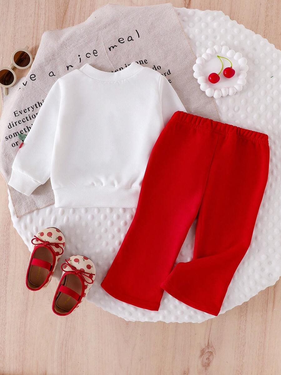 Conjunto de sudadera con bordado de cereza y pantalones acampanados - Imagen 3