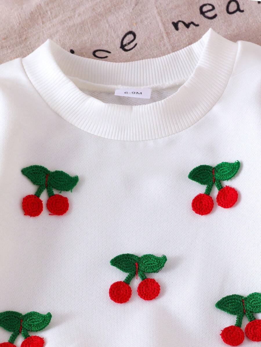 Conjunto de sudadera con bordado de cereza y pantalones acampanados - Imagen 2