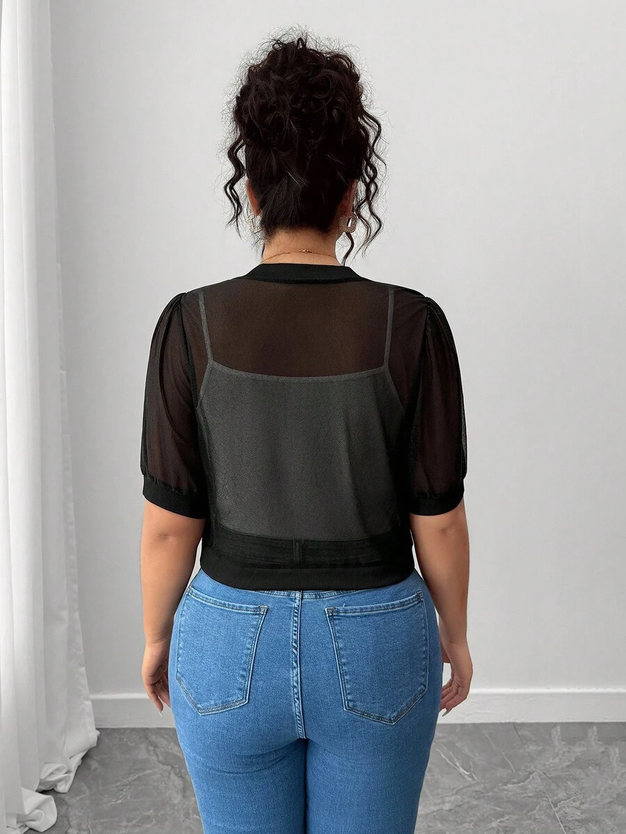 Chaqueta elegante de manga corta transparente de unicolor y casual - Imagen 3