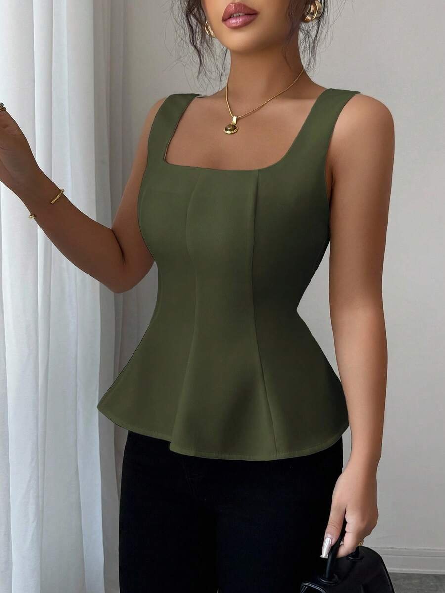 Blusa elegante de mujer con cuello cuadrado y sin mangas - Imagen 2