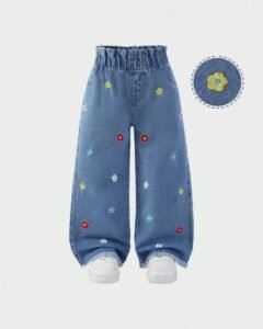 Jeans rectos con cintura y dobladillo con flecos