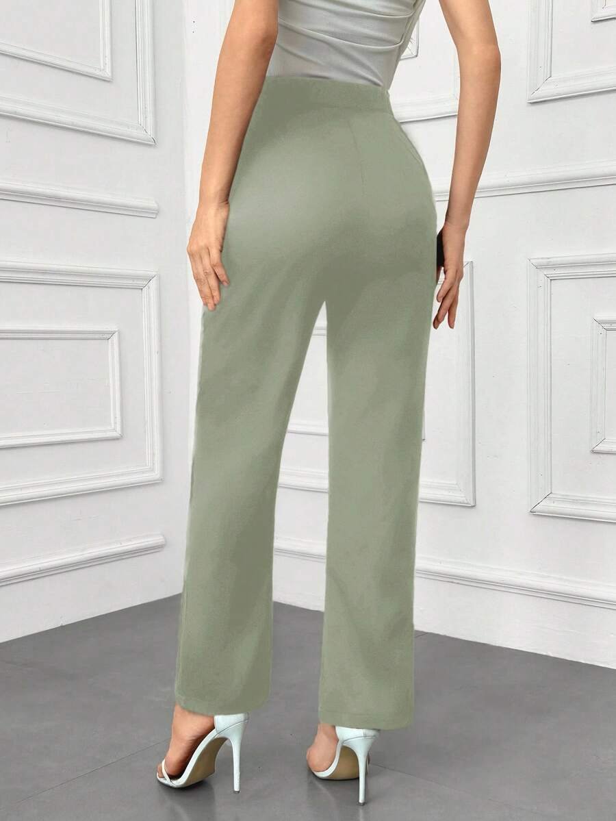 Pantalones de traje de unicolor de talle alto - Imagen 3