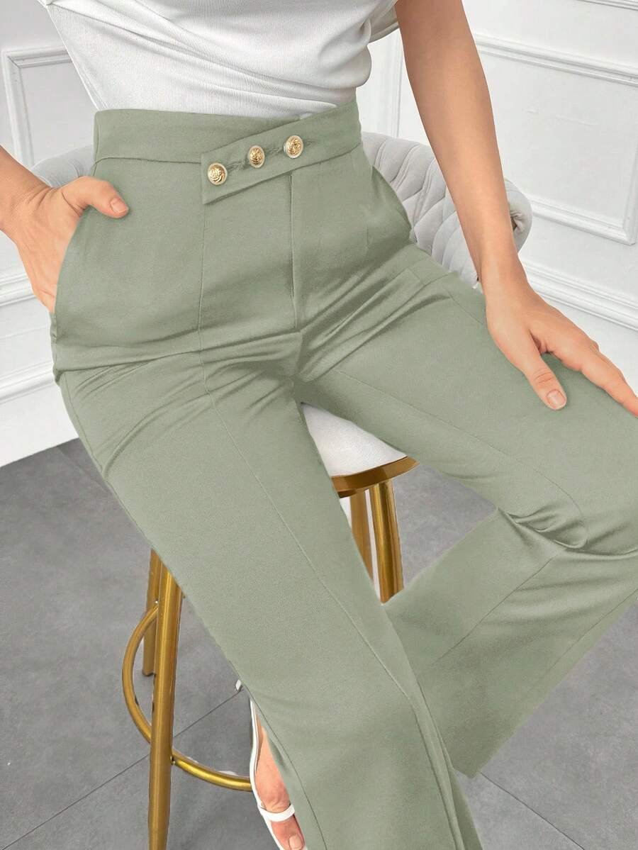 Pantalones de traje de unicolor de talle alto - Imagen 2