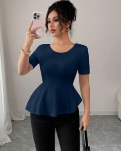 Blusa casual con lazo en la espalda y dobladillo fruncido en la cintura