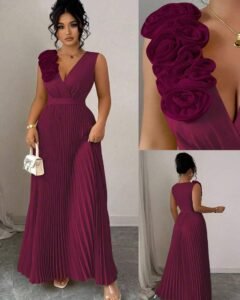 Vestido con escote en V, sin mangas y cintura ceñida