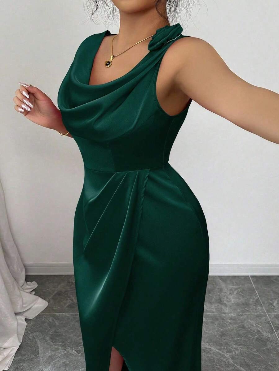 Vestido de fiesta elegante de cóctel con cuello de satén - Imagen 2