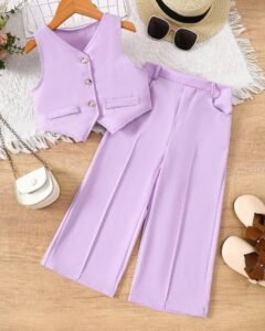 Chaleco de un solo pecho de unicolor y pantalones de pierna ancha