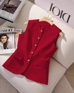 Blusa sin mangas de unicolor y estilo minimalista con botones