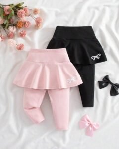 Pantalon elástico de cintura con lazo de punto de unicolor