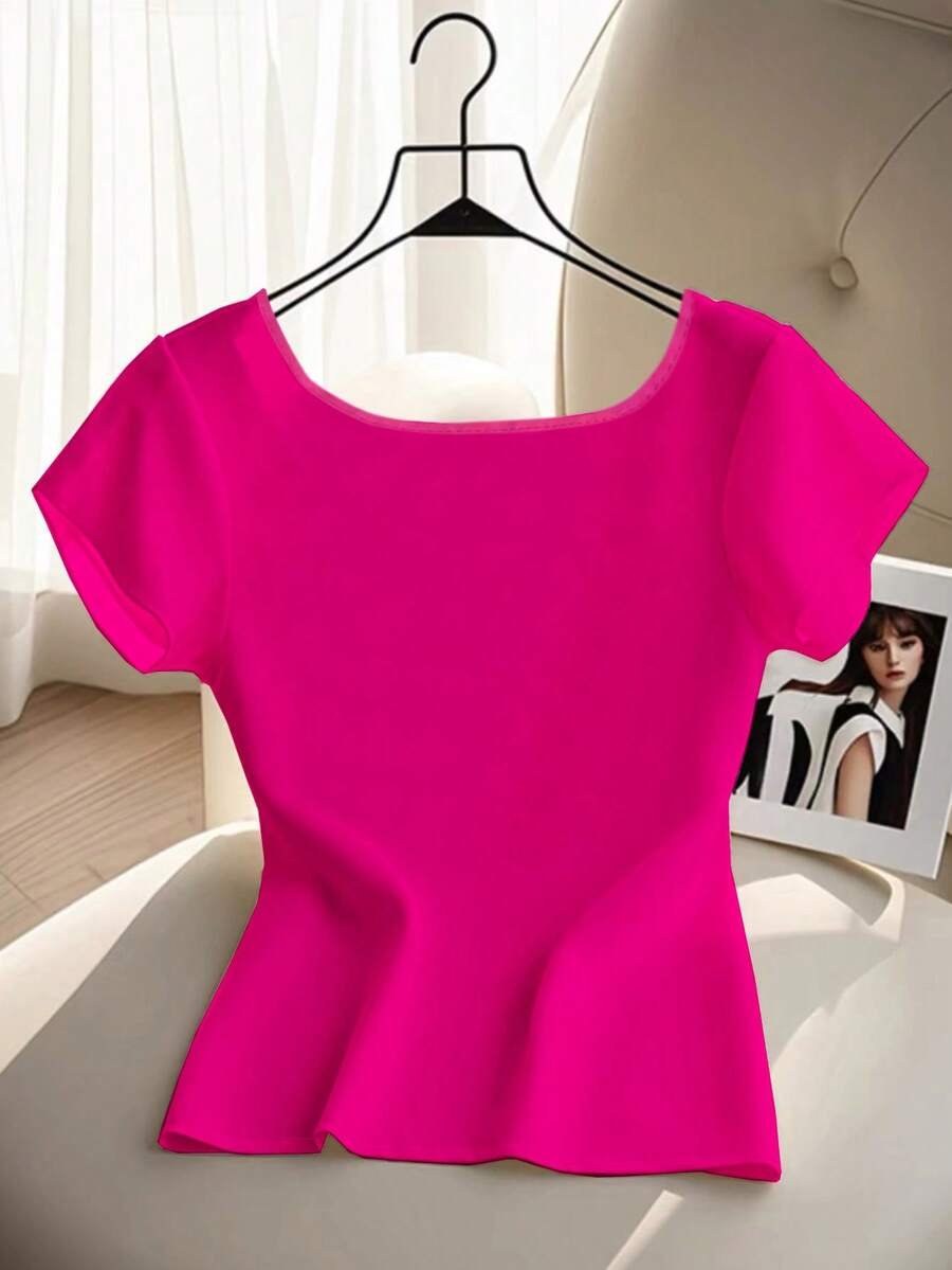 Blusa unicolor con volantes en el bajo y el cuello - Imagen 3