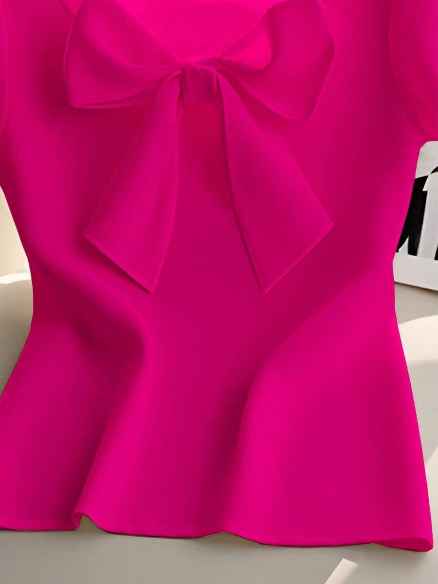 Blusa unicolor con volantes en el bajo y el cuello - Imagen 2