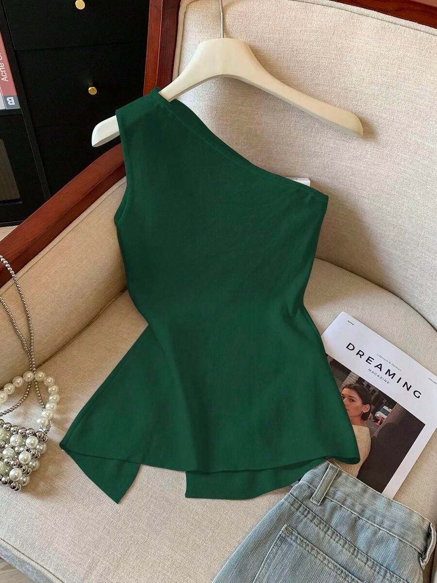 Blusa unicolor sin mangas con dobladillo y con abertura - Imagen 3