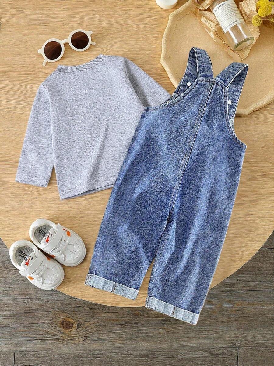 Conjunto de peto vaquero y camiseta de manga larga para bebé - Imagen 3