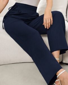 Pantalones casuales sueltos de unicolor con cordón en la cintura