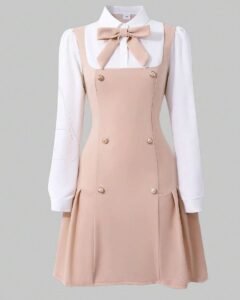 Vestido casual de estilo preparatorio dulce con cuello de lazo