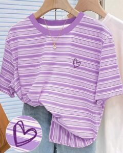 Camiseta de cuello redondo regular con estampado digital de rayas multicolor