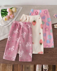 Pantalones para niñas bebé con estampado de fresa, lazo y flor