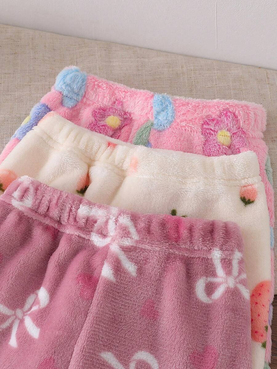 Pantalones para niñas bebé con estampado de fresa, lazo y flor - Imagen 3