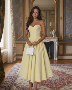 Vestido de mujer de unicolor, fruncido y elegante