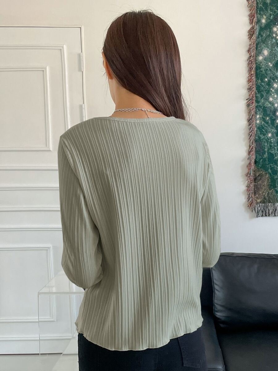 Camiseta con borde de lechuga de punto acanalado - Imagen 3