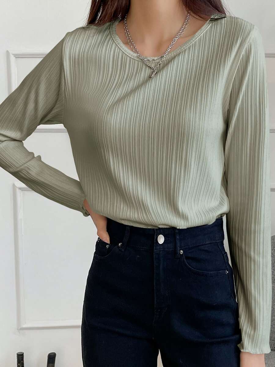 Camiseta con borde de lechuga de punto acanalado - Imagen 2