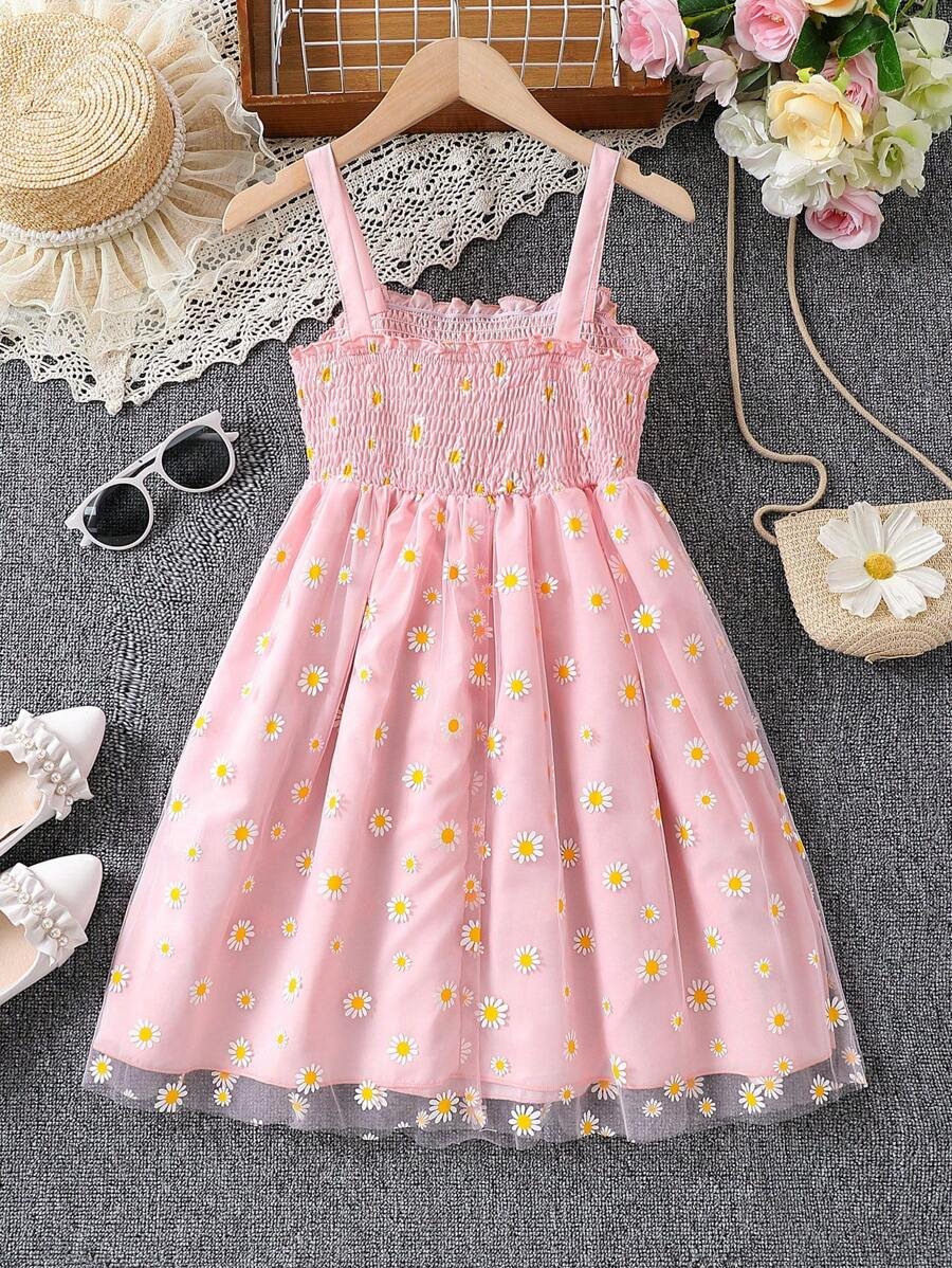 Vestido De Tirantes Con Diseño De Margaritas Y Adornado Con Volantes - Imagen 3