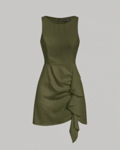 Vestido unicolor sin mangas con volantes en el bajo y banda decorativa