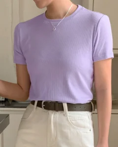 Camiseta de manga corta de cuello redondo de unicolor versátil y casual