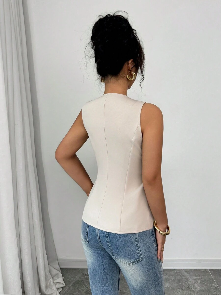 Blusa sin mangas de unicolor informal para el trayecto en verano - Imagen 3