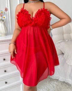 Set de 2 piezas de camisón sexy con encaje y malla