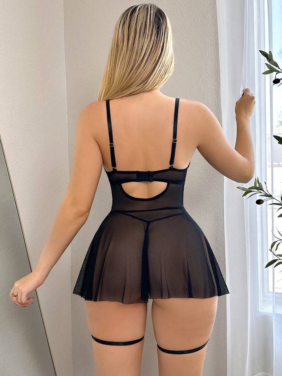 Set de 4 piezas de ropa de dormir con contraste de encaje y malla - Imagen 3