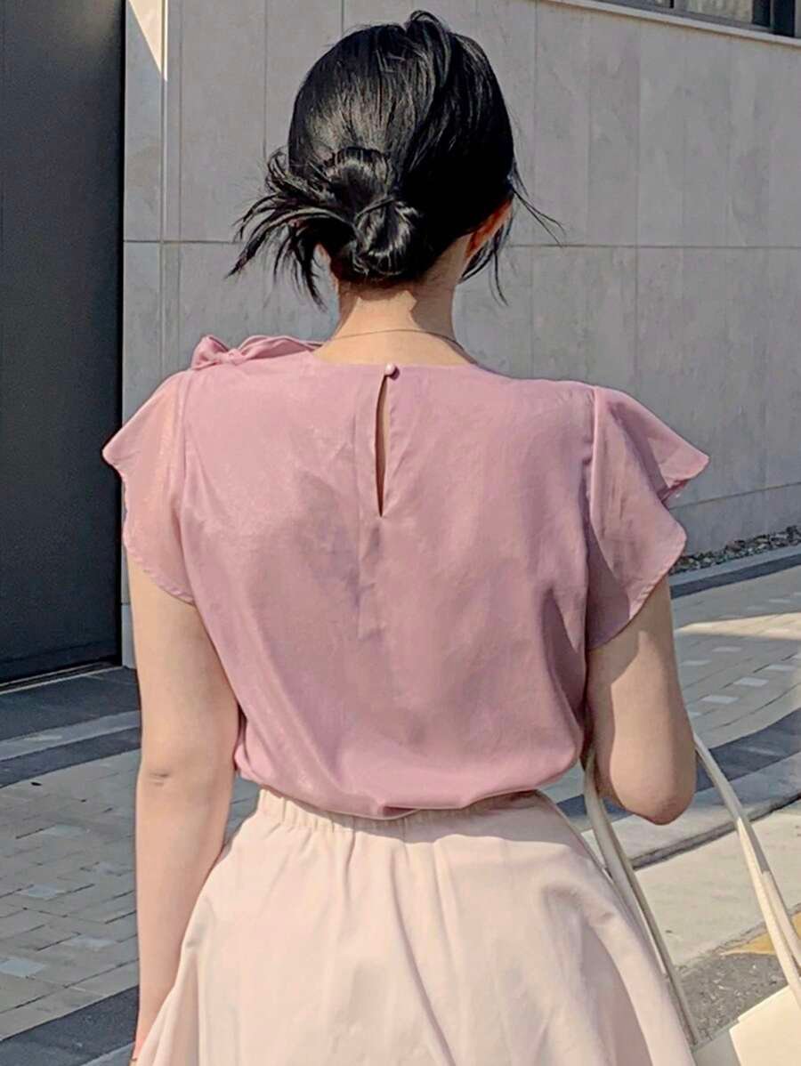 Blusa manga corta, volantes y moño delantero - Imagen 3