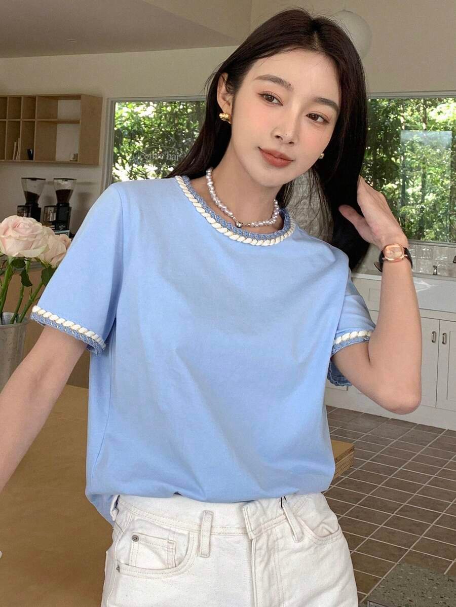 Camiseta De Manga Abullonada Con Ribete De Contraste - Imagen 3