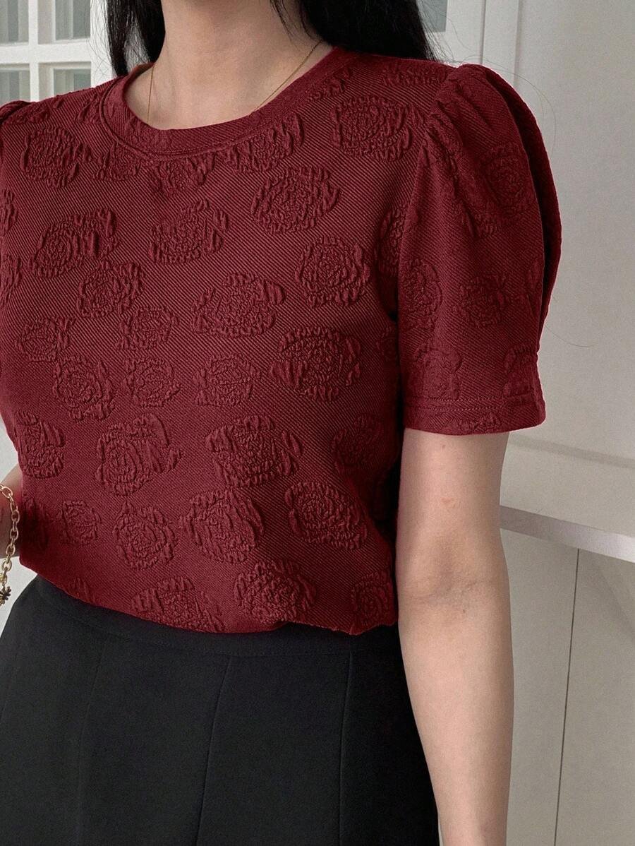 Camiseta de manga corta y cuello redondo, dulce y casual - Imagen 3