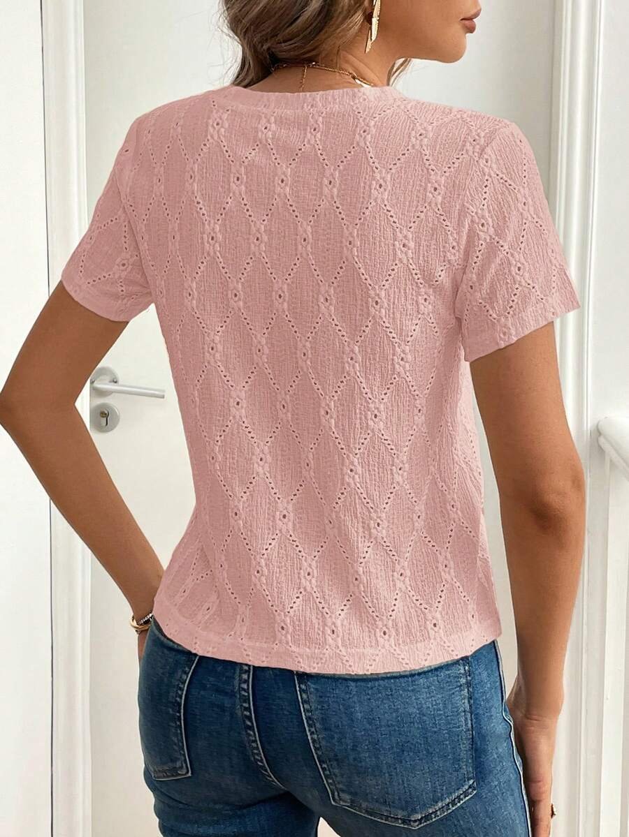 Camiseta manga corta de cuello redondo con bordado calado - Imagen 3