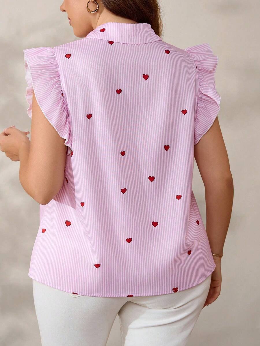 Blusa de mujer talla grande con estampado de corazones a rayas - Imagen 3