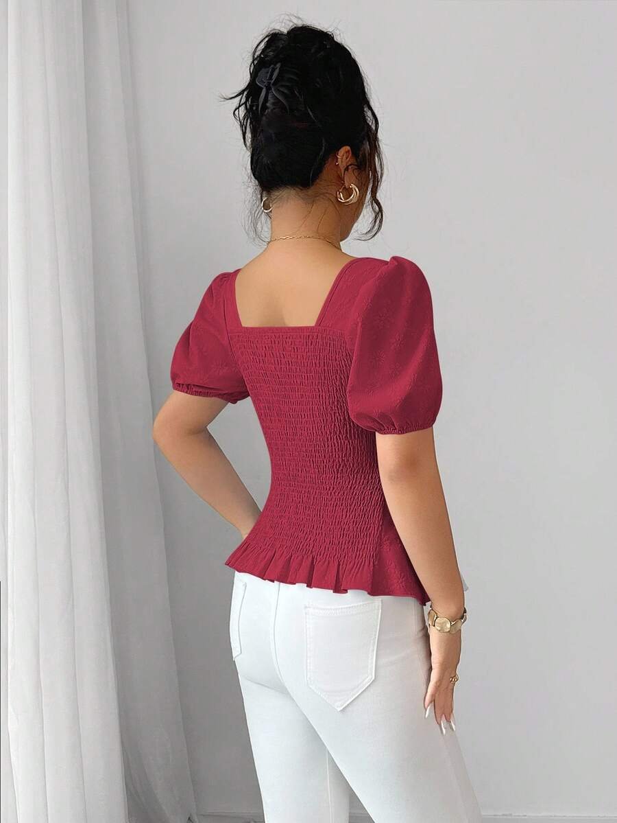 Blusa elegante de mujer con manga de farol de lazo francés - Imagen 3