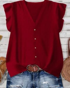 Blusa casual de unicolor sin mangas y cuello V