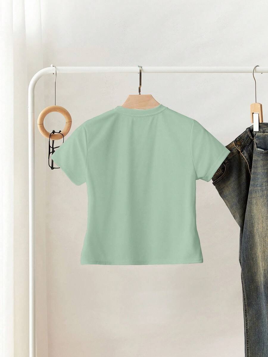 Camiseta de manga corta de unicolor con decoración de tachuelas - Imagen 3