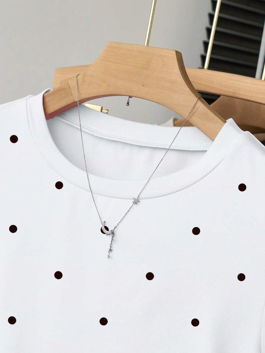 Camiseta ajustada con cintura fruncida y estampado de lunares - Imagen 2