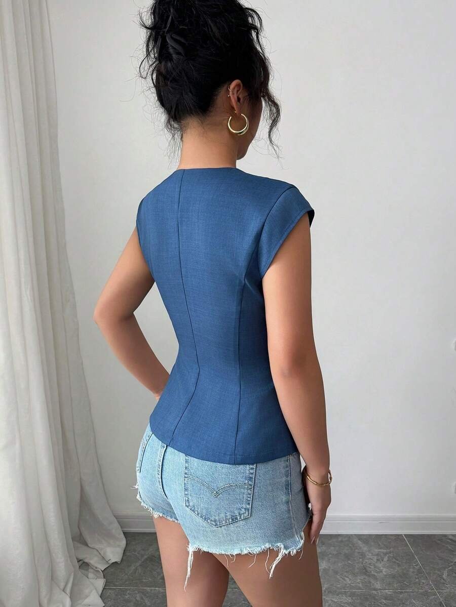 Blusa ajustada de cuello redondo y manga corta - Imagen 3