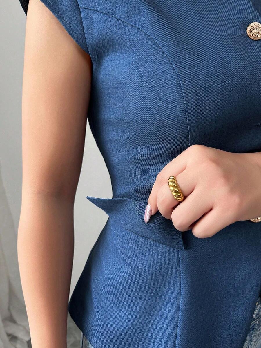 Blusa ajustada de cuello redondo y manga corta - Imagen 2